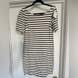 Navy and White Striped Midi Dress - Casual Boatneck